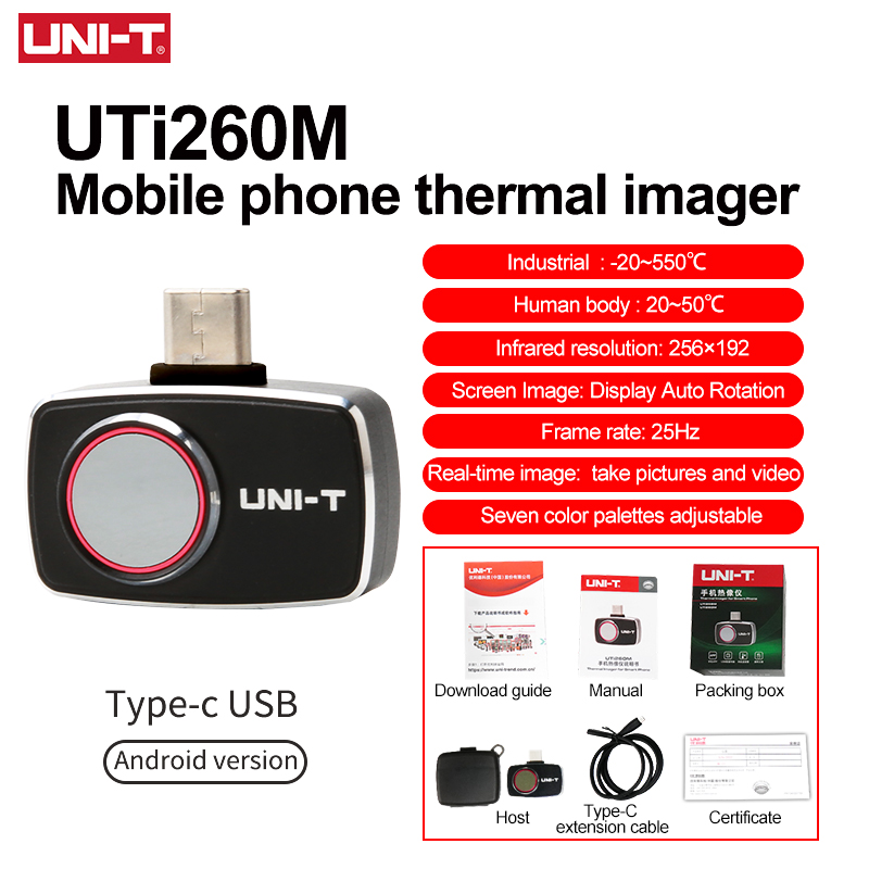 Thermal Imaging Camera 256X192 - กล้องถ่ายภาพความร้อน UNI-T สำหรับโทรศัพท์มือถือ UTI260M UTI256M ความละเอียด